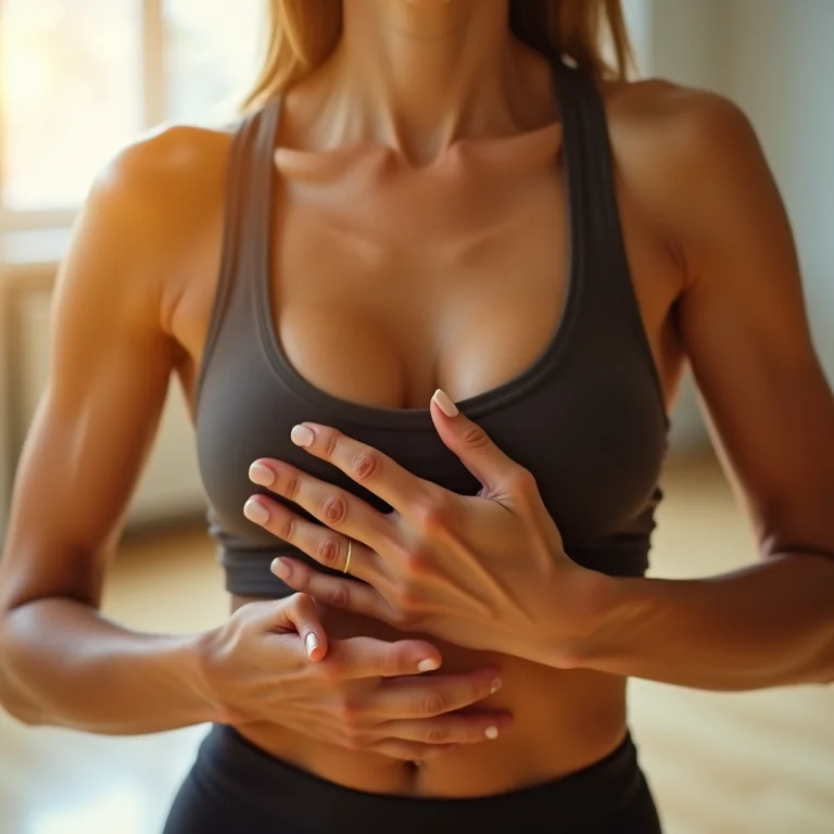 Mulher praticando respiração diafragmática durante o Pilates Solo