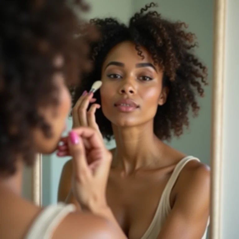 Mulher se maquiando para realçar os traços do rosto redondo