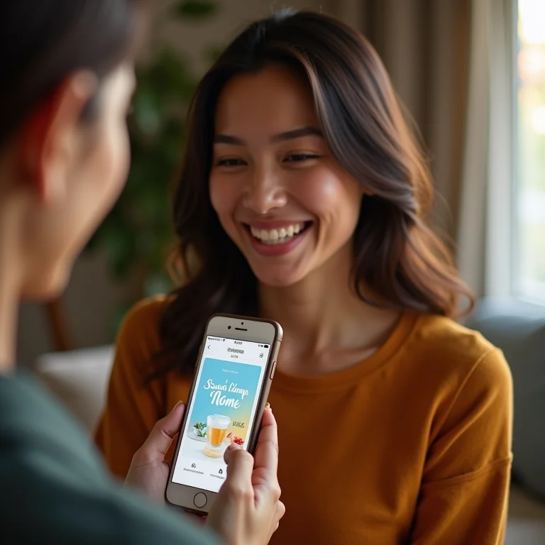 Mulher sorrindo usando aplicativo Serasa Limpa Nome no celular