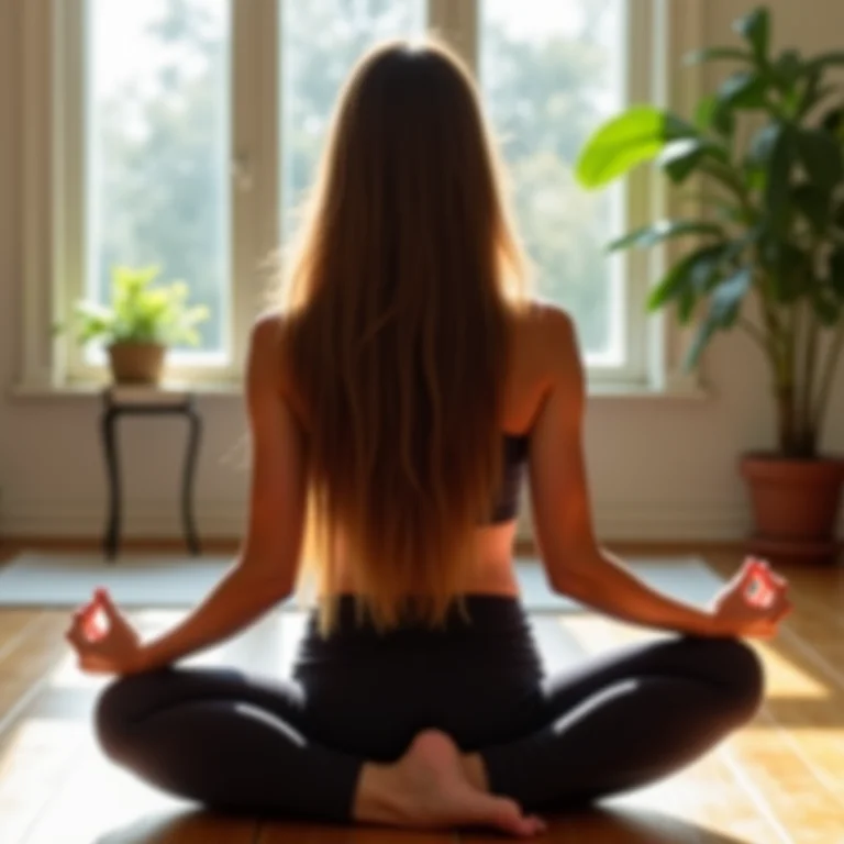 Mulher usando aplicativo Daily Yoga para exercícios