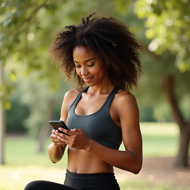 Mulher usando aplicativo Down Dog para yoga