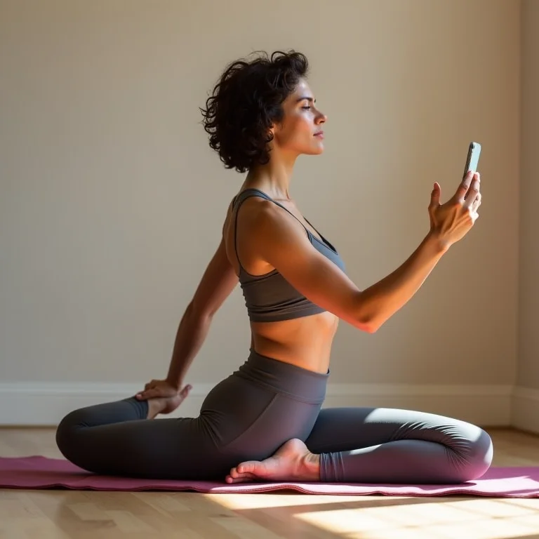 Mulher usando Yoga for Beginners para iniciantes