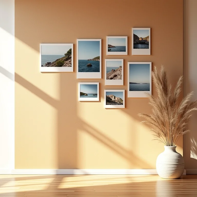 Mural de fotos feito com rolhas de cortiça.