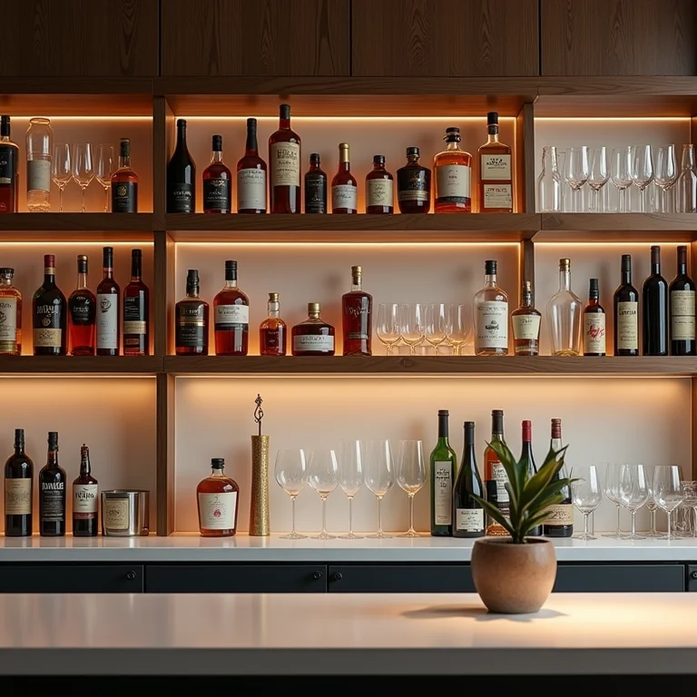 Organização de bar com utensílios e garrafas