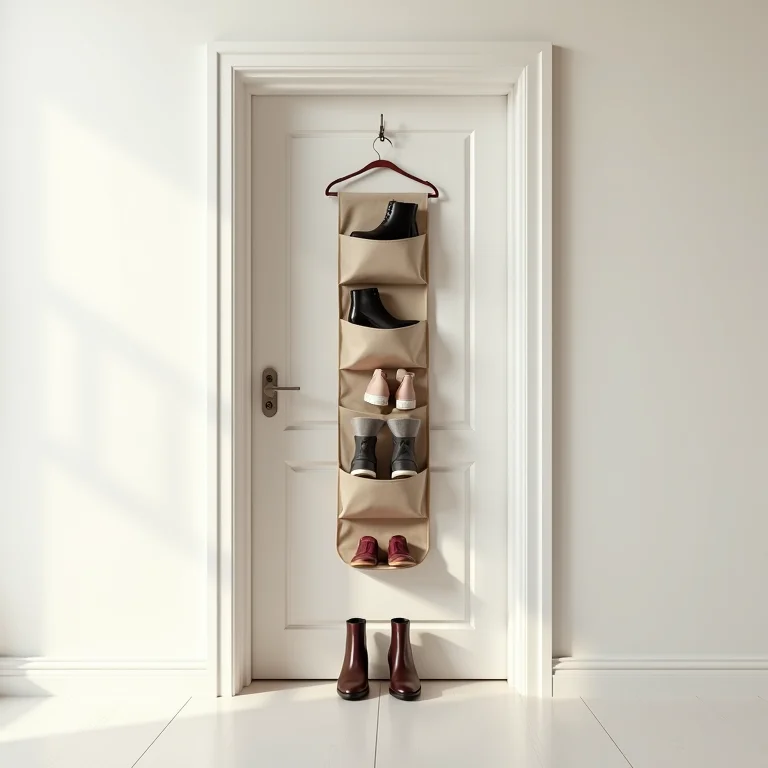 Organizador de sapatos de porta com diversos pares de sapatos