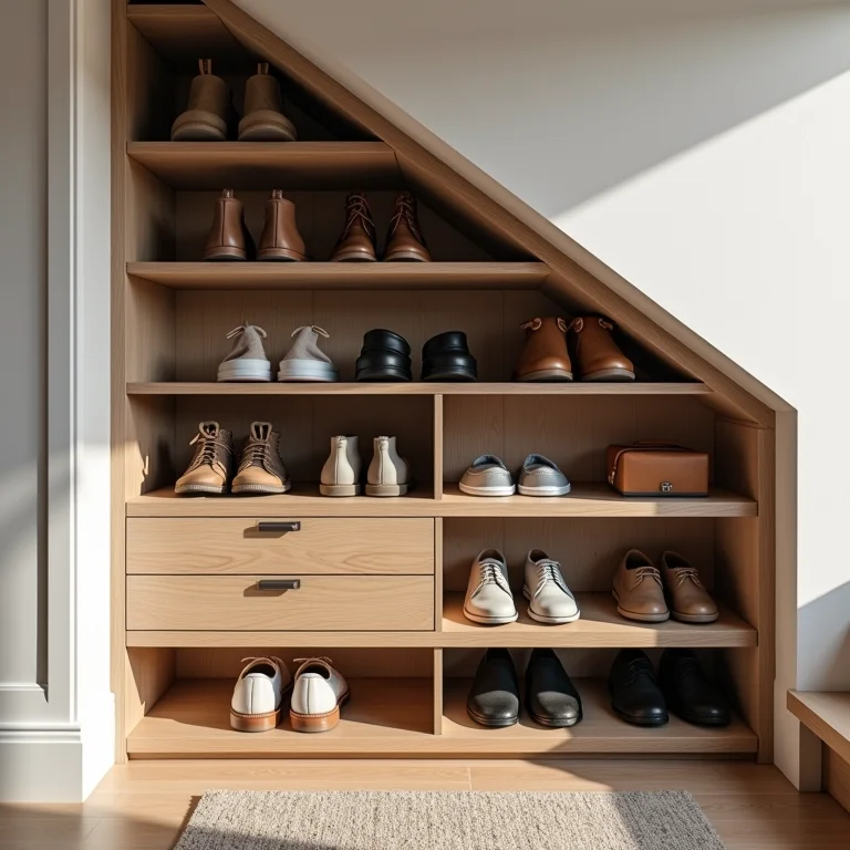 Organizador de sapatos e acessórios embaixo da escada