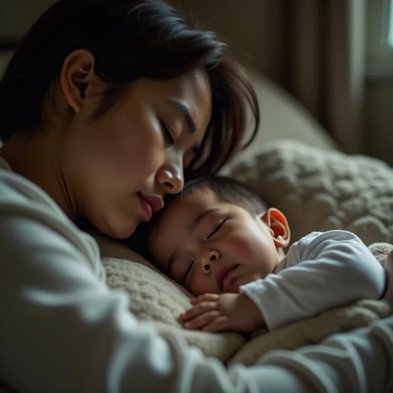 Pai ou mãe observando filho(a) dormindo serenamente.