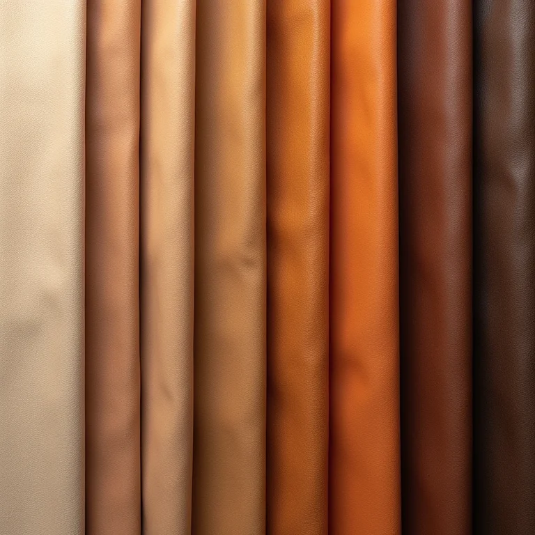 Paleta de cores com amostras de couro nobuck e tecidos complementares.