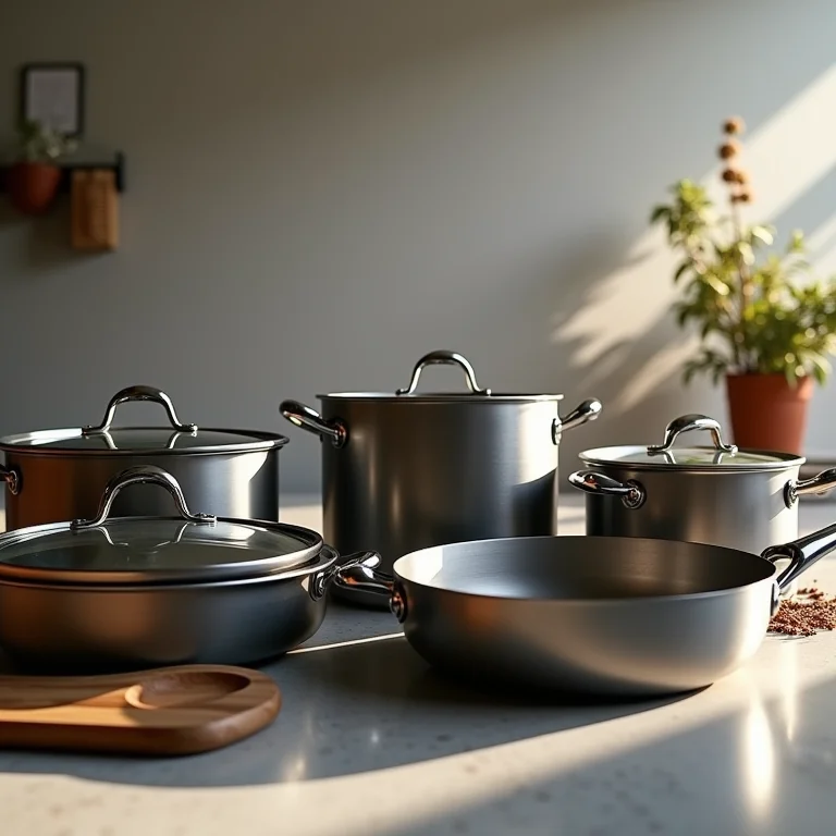 Panelas agrupadas por tipo e tamanho.