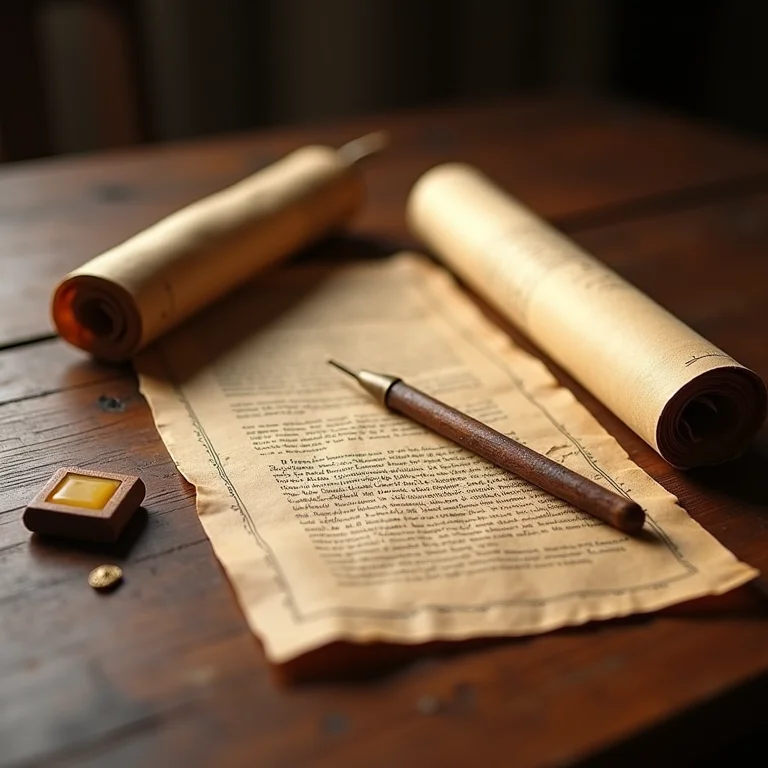 Pergaminhos gregos antigos e ferramentas de escrita