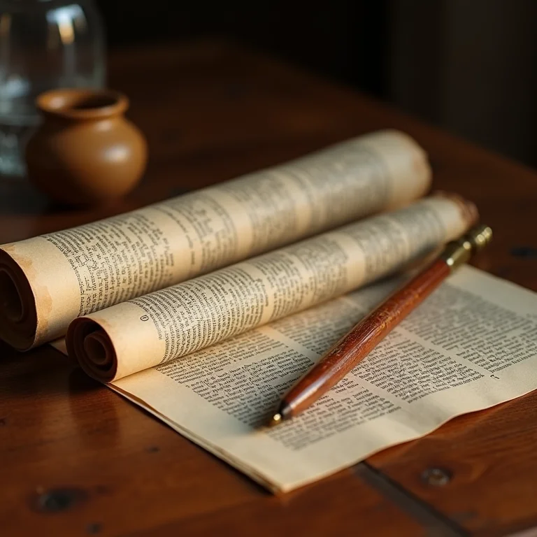 Pergaminhos gregos antigos e ferramentas de escrita