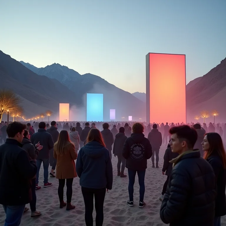 Pessoas apreciando instalações de arte em Campos do Jordão