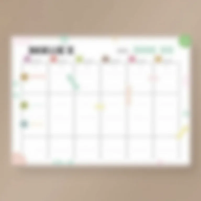 Planner semanal com tarefas distribuídas e código de cores