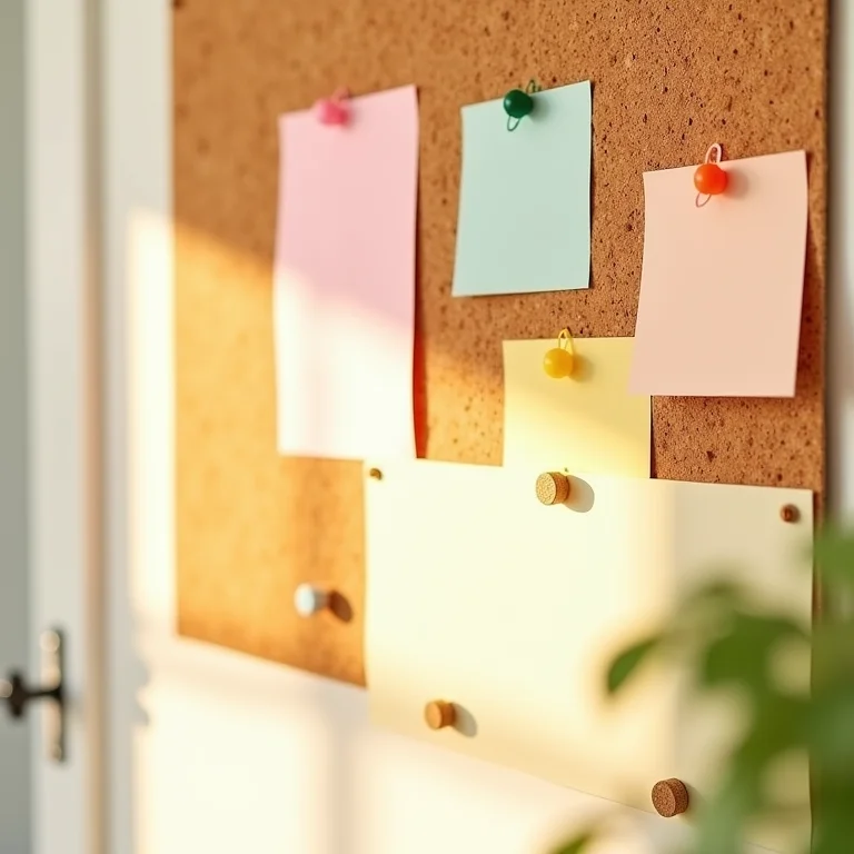 Quadro de avisos feito com rolhas de cortiça.