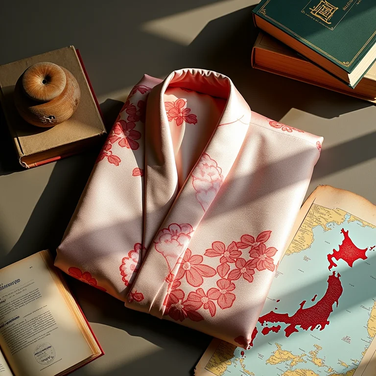 Quimono de seda com livros antigos