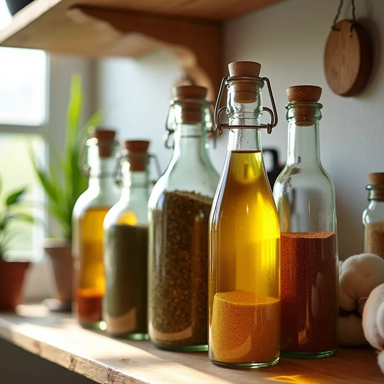 Recipientes criativos para temperos e óleos feitos com garrafas de vidro