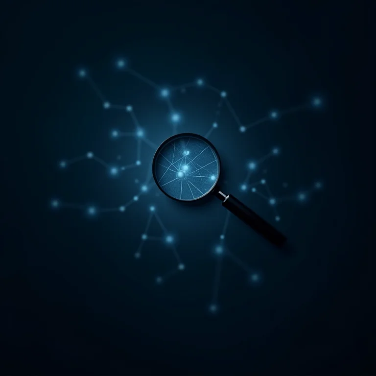 Rede de dados com lupa, representando a coleta de dados e a publicidade direcionada