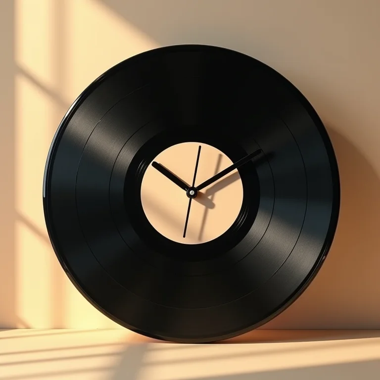 Relógios feitos de discos de vinil em diferentes estilos