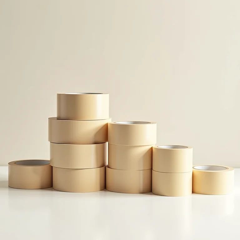 Rolos de fita crepe de diferentes tamanhos dispostos artisticamente