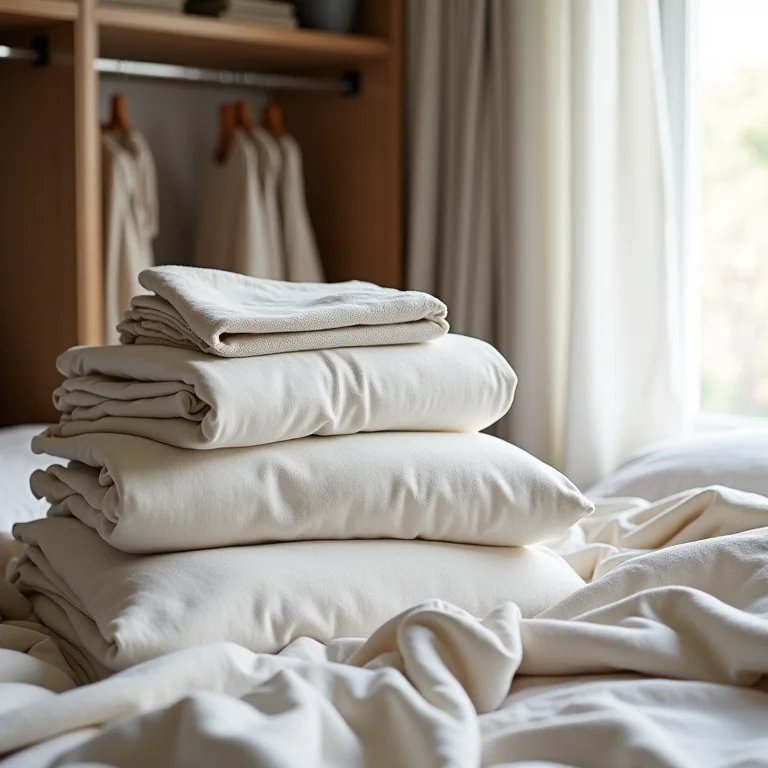 Roupas de cama organizadas por tipo e estação