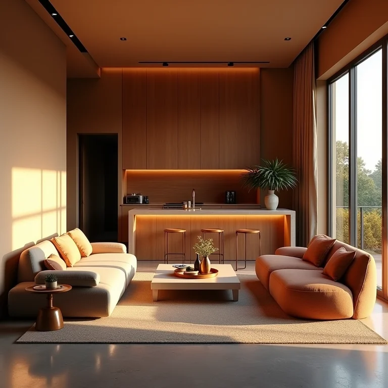 Sala de estar com barzinho criando ambiente convidativo