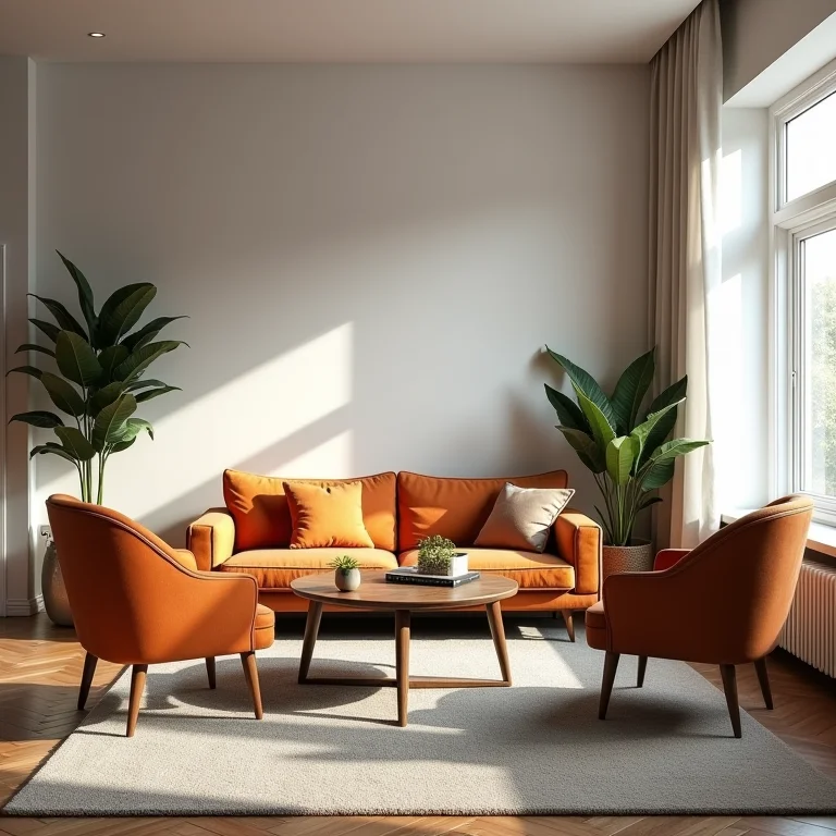 Sala de estar com equilíbrio entre elementos vintage e modernos