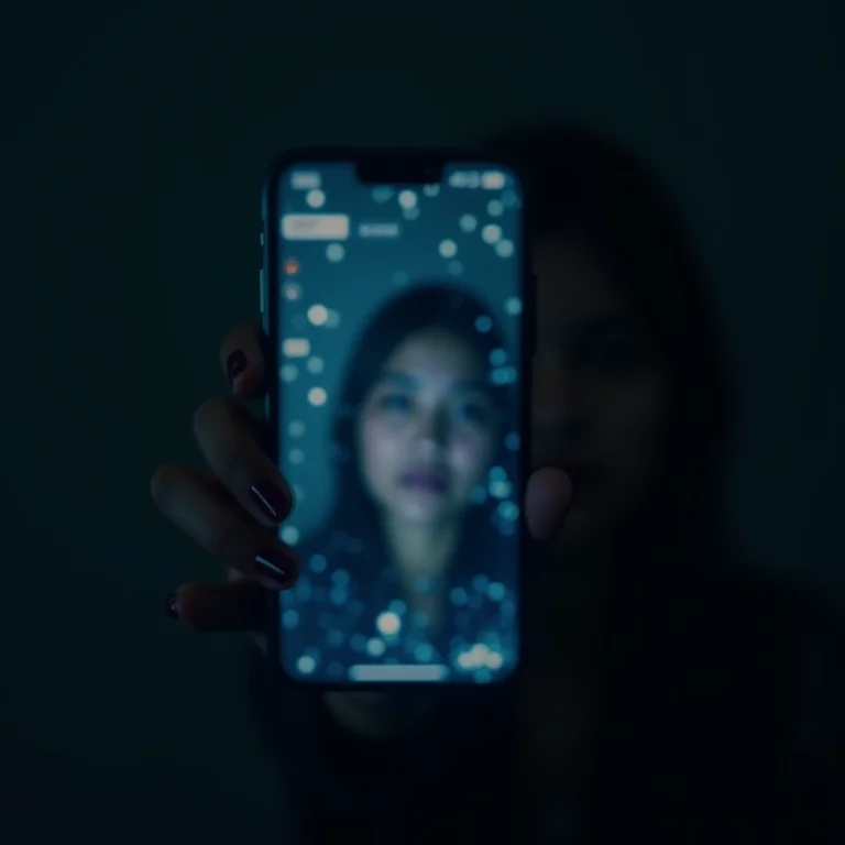 Silhueta refletida na tela de um celular mostrando dados, representando a preocupação com a privacidade online