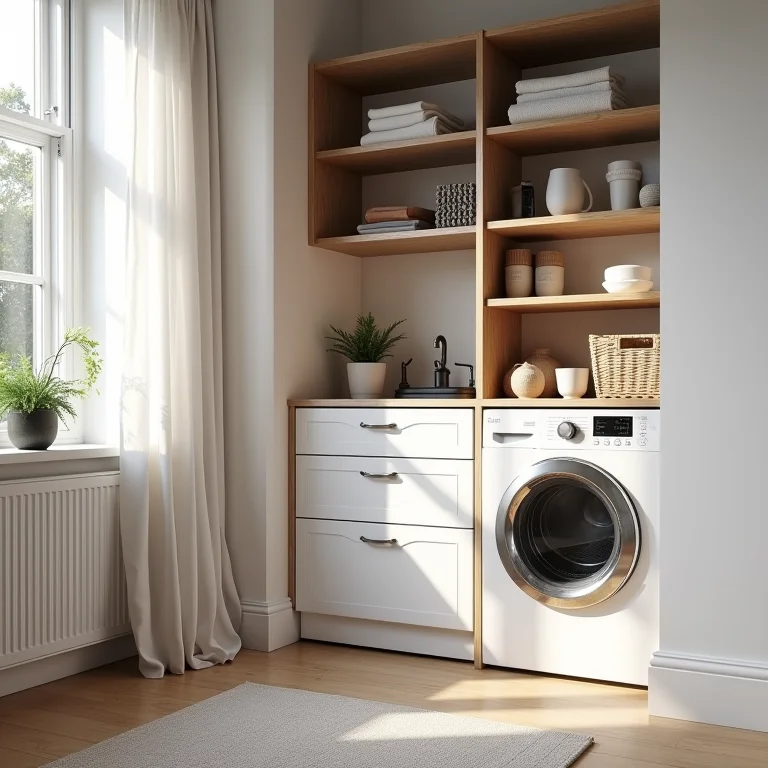 Solução de armazenamento vertical para lavanderias pequenas