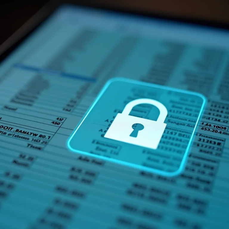 Tablet exibindo planilha do Microsoft Excel com ícone de cadeado sobreposto.