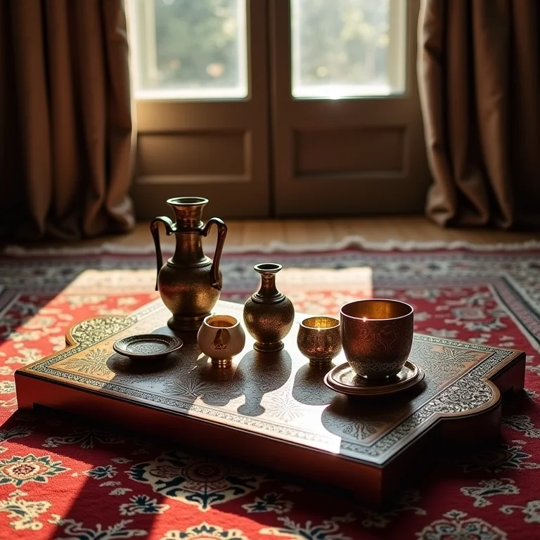 Tabuleiro de Shatranj decorado em um tapete persa.