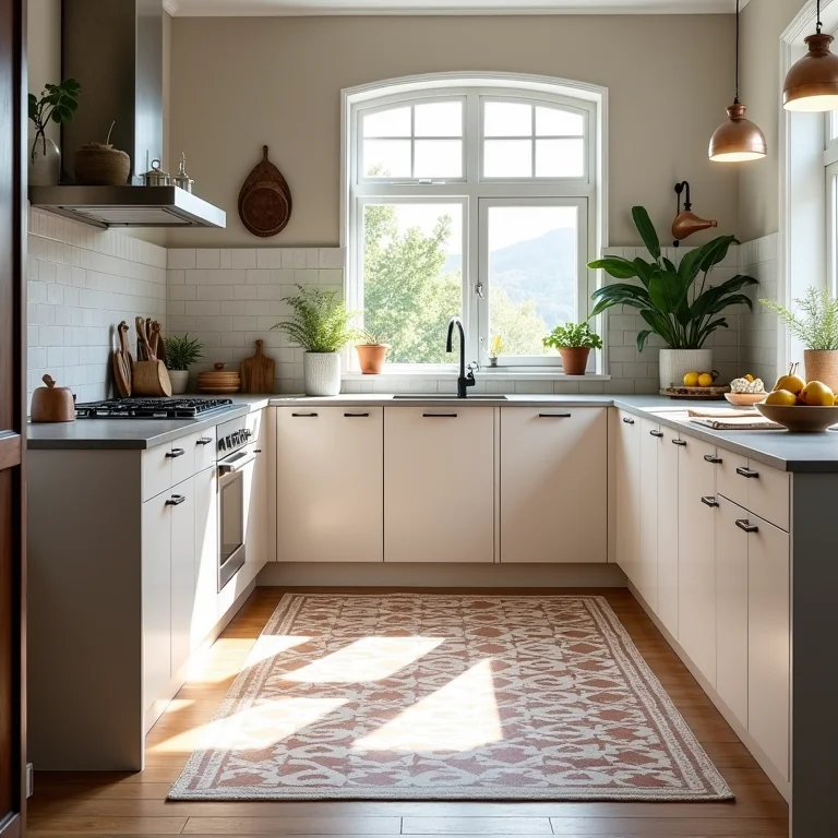 Tapete de ladrilho hidráulico na cozinha