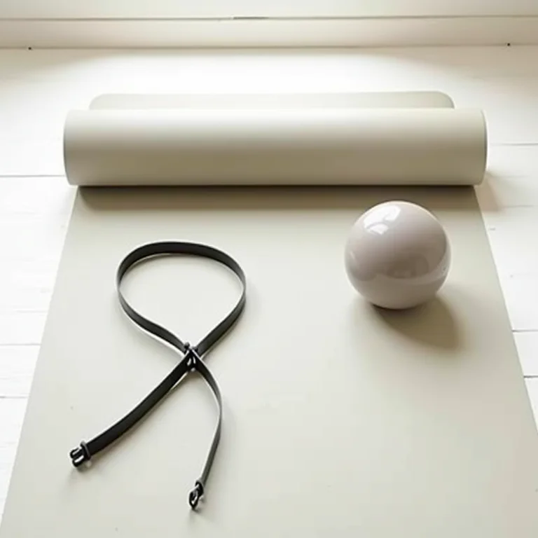 Tapete de Pilates com acessórios organizados para prática solo