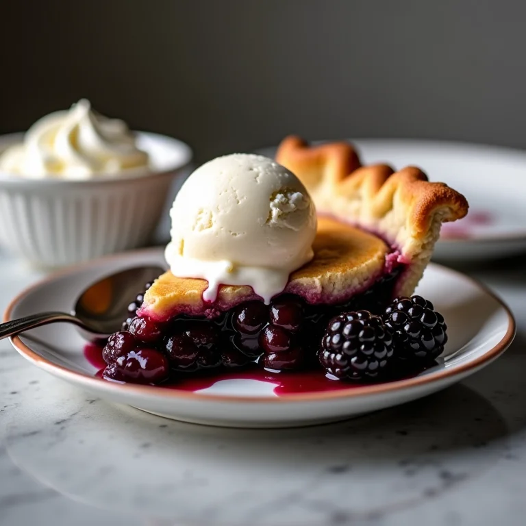 Torta de amora com sorvete de baunilha e chantilly.