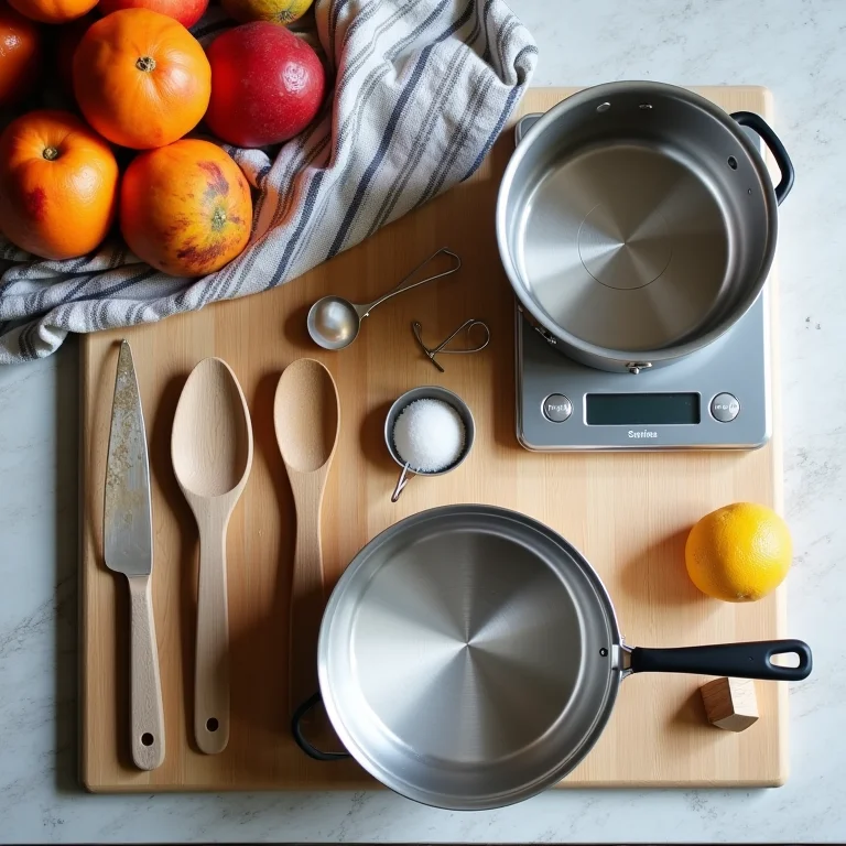 Utensílios essenciais para fazer brigadeiro dispostos em uma bancada.