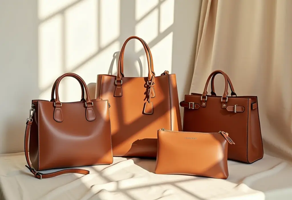 Várias bolsas de couro em diferentes estilos.