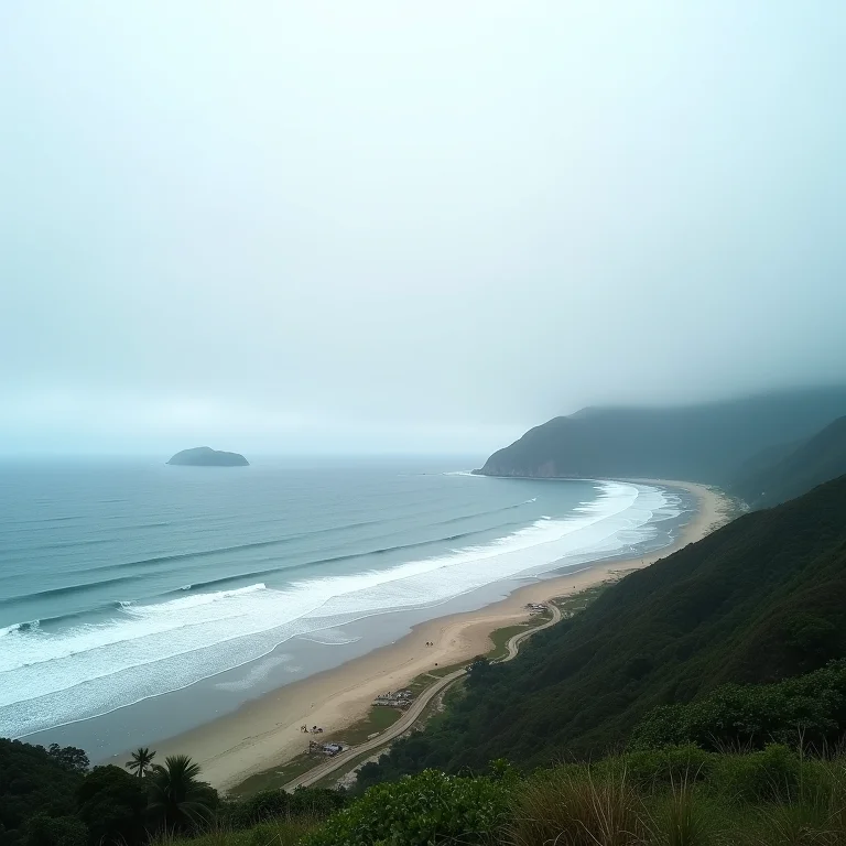 Vista da costa do Guarujá com a Ilha da Moela ao fundo