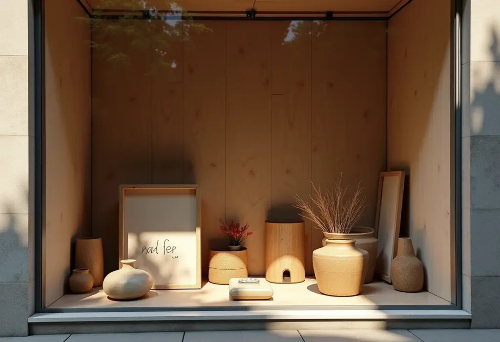 Vitrine decorada com materiais reaproveitados de forma criativa e barata