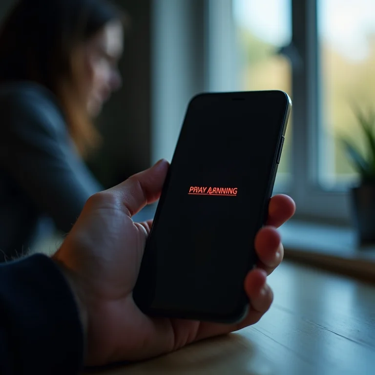 Alerta de privacidade no celular com fundo desfocado de hacker.