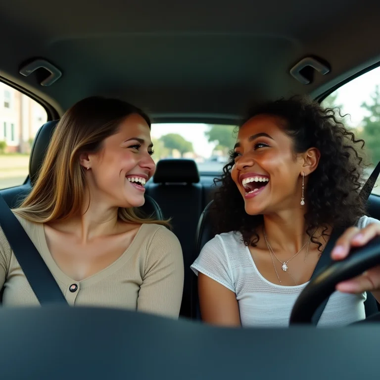 Amigas economizando ao dividir um Uber com paradas.