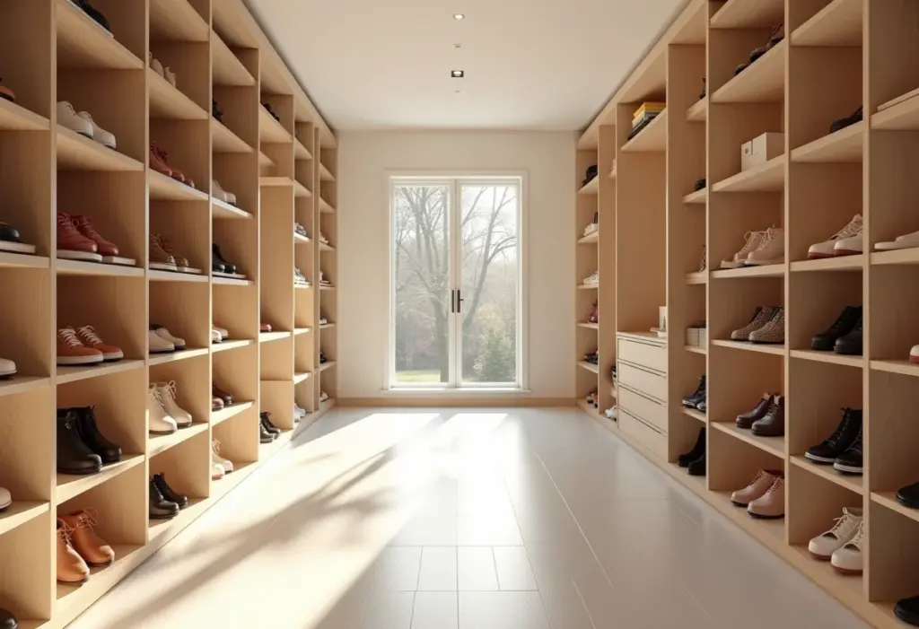 Armário de sapatos de nicho organizado