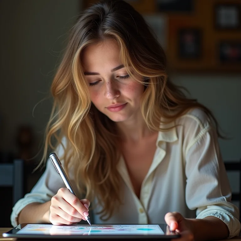 Artista digital criando arte em um tablet.