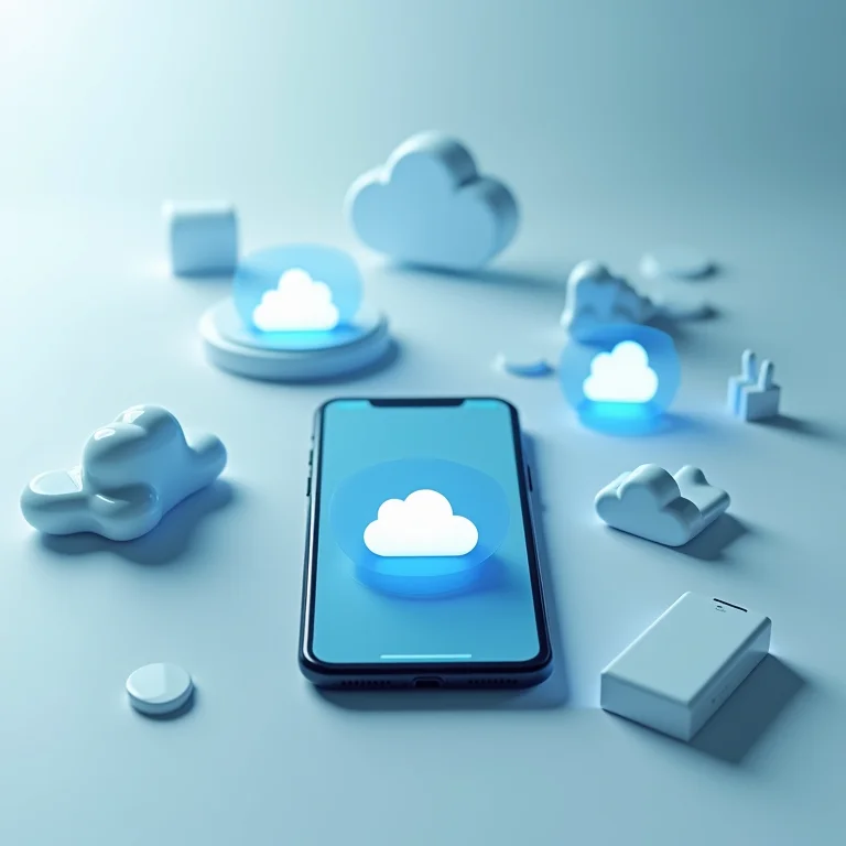 Backup na nuvem com ícones de serviços de armazenamento em um smartphone.
