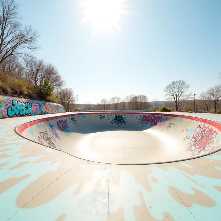 Bowl de skatepark vazio com grafites coloridos