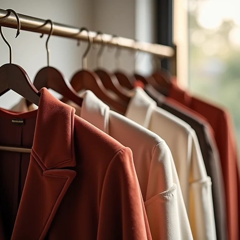 Cabides de veludo e roupas em promoção.