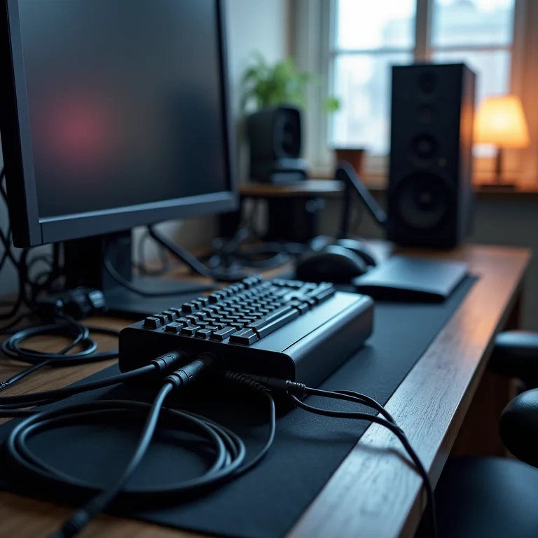 Cabos de setup gamer organizados para evitar bagunça e otimizar a eficiência.