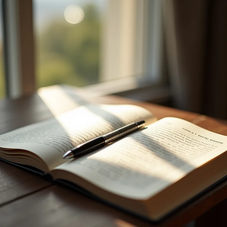 Caderno aberto com anotações e caneta, simbolizando o autoconhecimento.