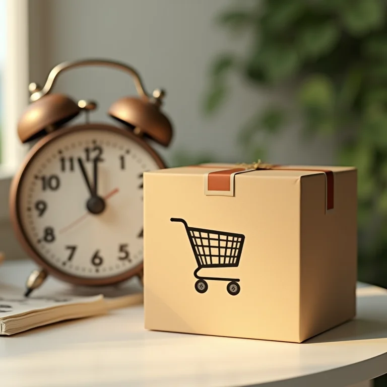 Caixa de entrega com um carrinho de compras e um relógio