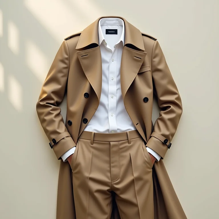 Calça de alfaiataria, camisa e trench coat para um visual poderoso