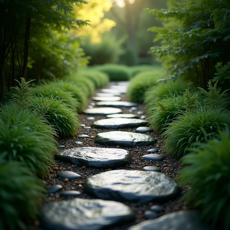 Caminho de jardim feito com pedras de rio