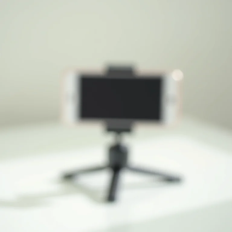 Celular posicionado em um tripé.